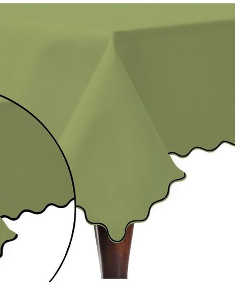 Scallop Embroidery Sateen Cotton Solid Table Cloth - Sage