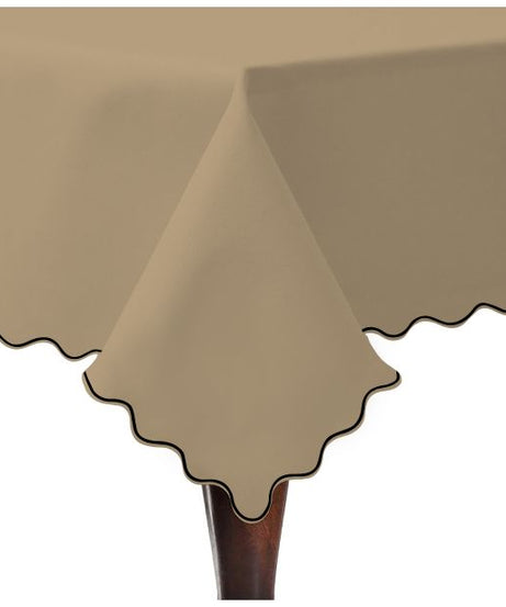 Scallop Embroidery Sateen Cotton Solid Table Cloth - Taupe