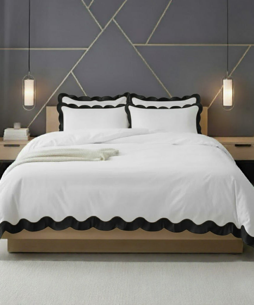 Scalloped & Wavy Applique Embroidery Cotton Duvet Cover Set