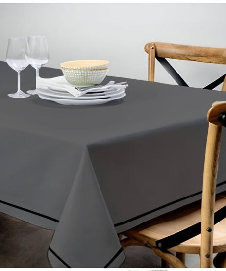 Single Embroidery Border Sateen Cotton Solid Table Cloth - Dark Grey