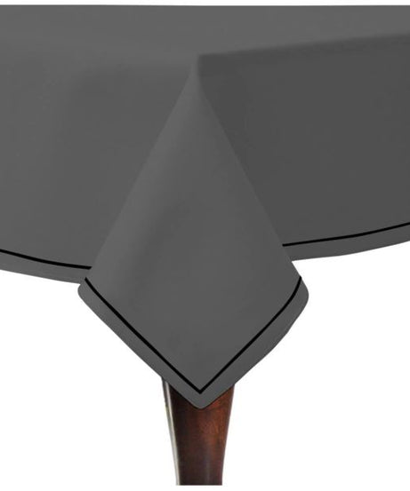 Single Embroidery Border Sateen Cotton Solid Table Cloth - Dark Grey