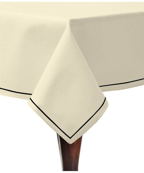 Single Embroidery Border Sateen Cotton Solid Table Cloth - Ivory