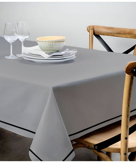 Single Embroidery Border Sateen Cotton Solid Table Cloth - Light Grey