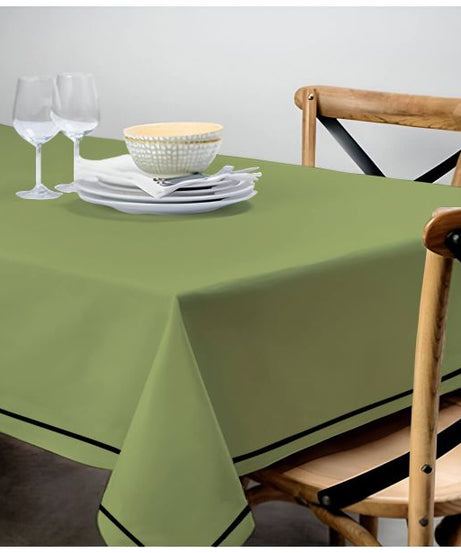 Single Embroidery Border Sateen Cotton Solid Table Cloth - Sage