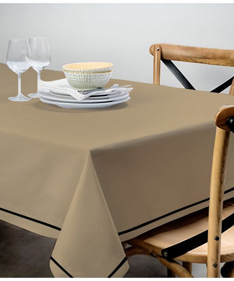 Single Embroidery Border Sateen Cotton Solid Table Cloth - Taupe