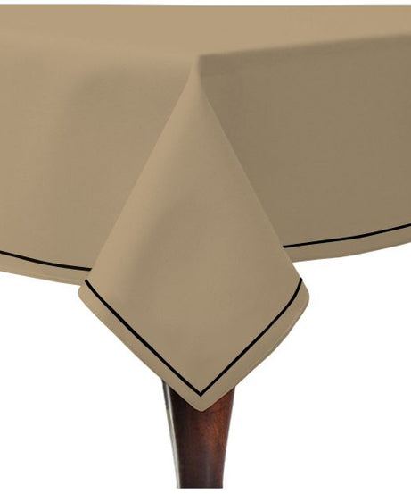Single Embroidery Border Sateen Cotton Solid Table Cloth - Taupe