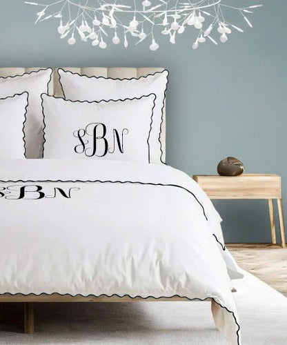 Monogram 400TC Cotton Small Scallop Embroidery Duvet Cover Set