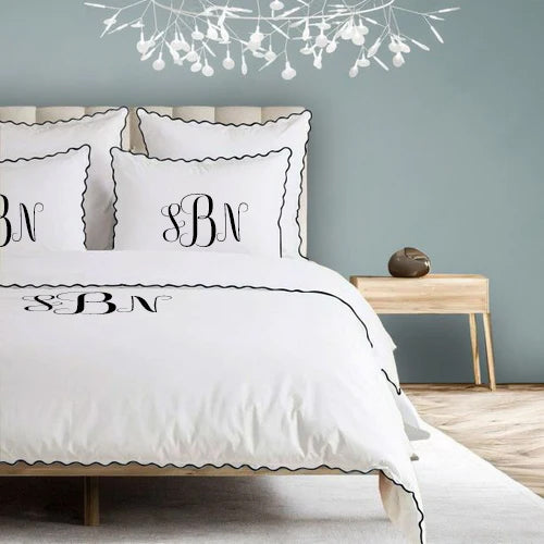 Monogram 400TC Cotton Small Scallop Embroidery Duvet Cover Set