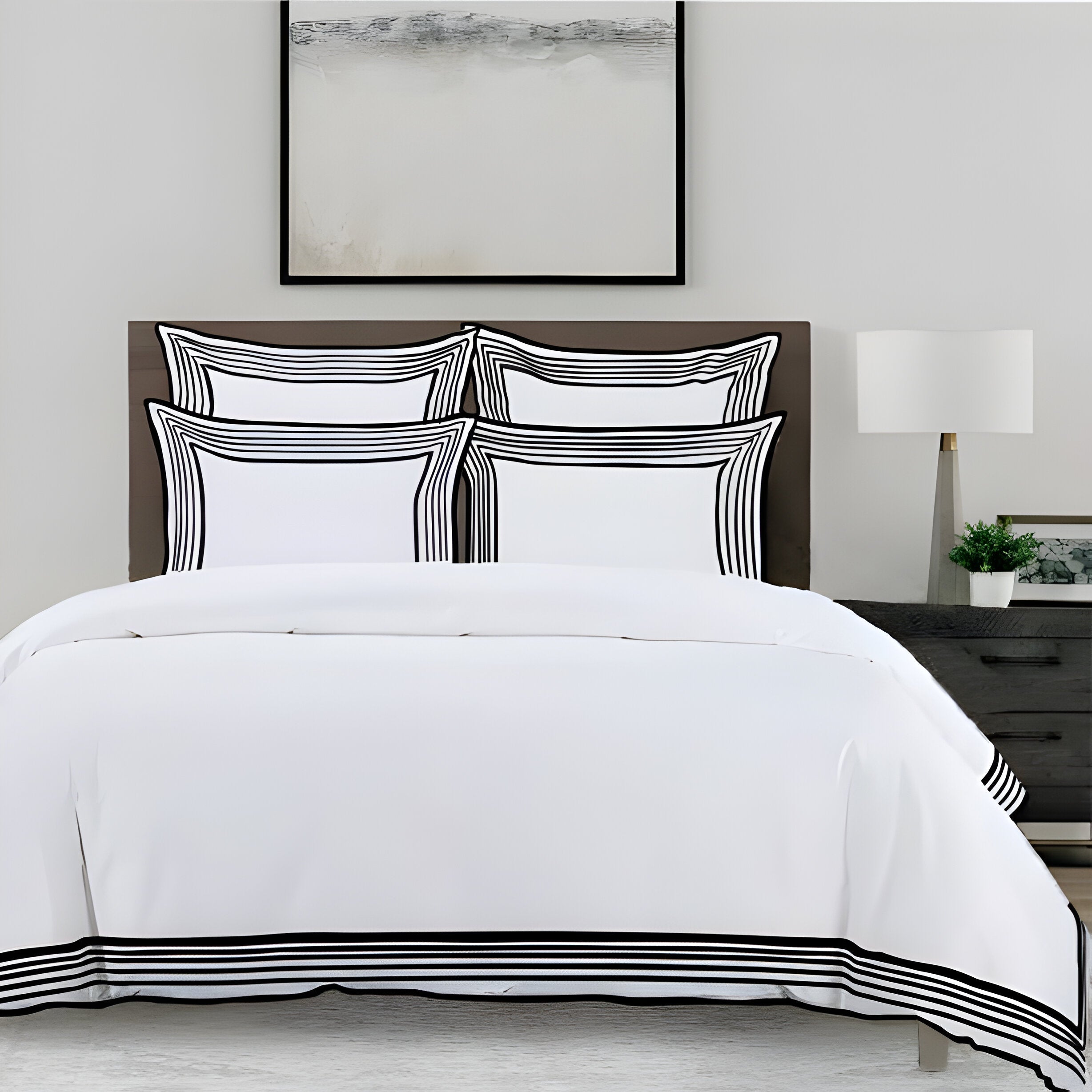 Smart Border 400TC Cotton Embroidery Sateen Solid Duvet Cover Set