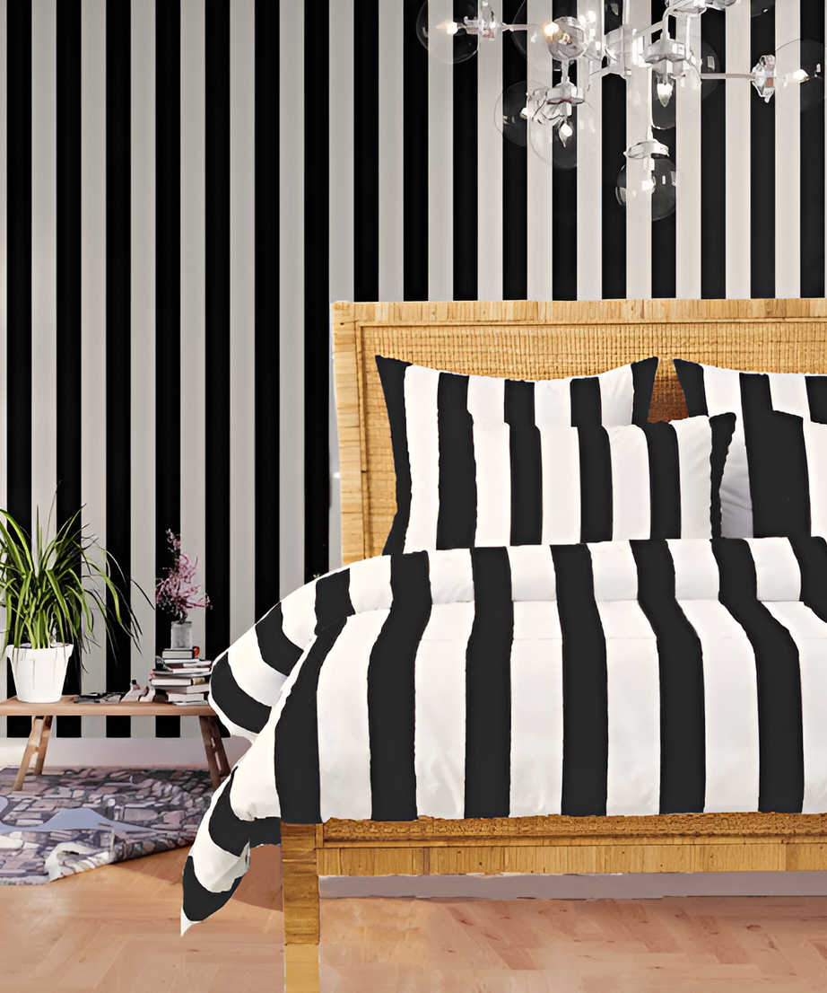 400TC Stripe Border Frame Cotton Sateen Duvet Cover Set