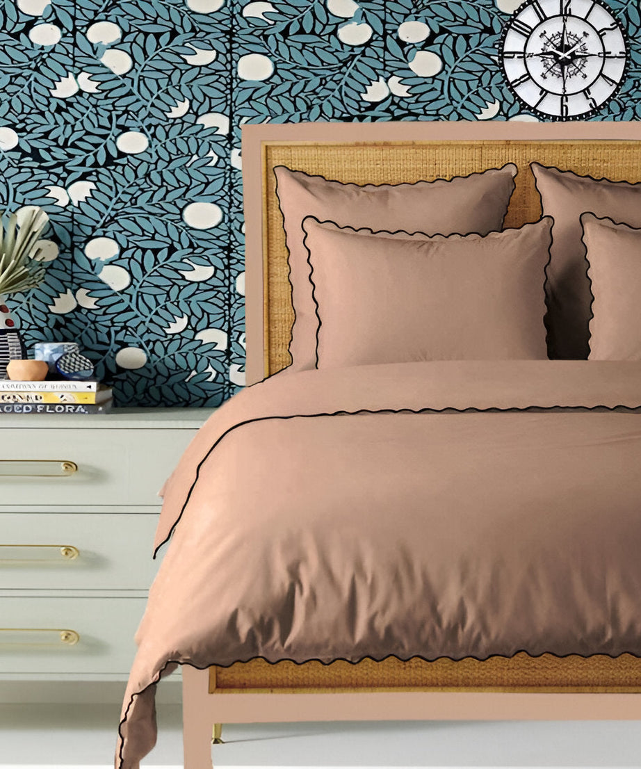 Taupe 400TC Cotton Small Scallop Embroidery Duvet Cover Set