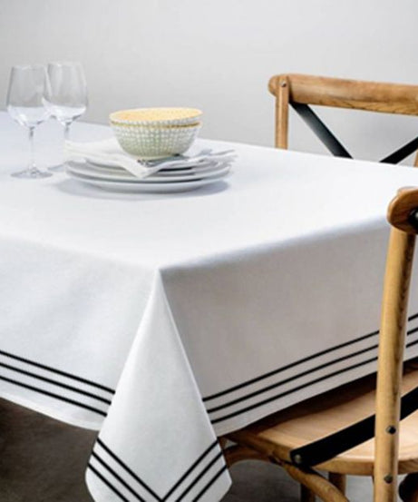 Triple Embroidery Border Sateen Poly Cotton Solid Table Cloth