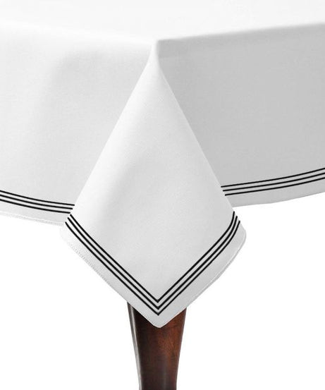 Triple Embroidery Border Sateen Poly Cotton Solid Table Cloth
