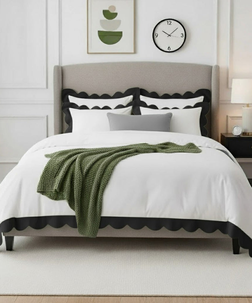 Wavy Applique Embroidery Cotton Duvet Cover Set