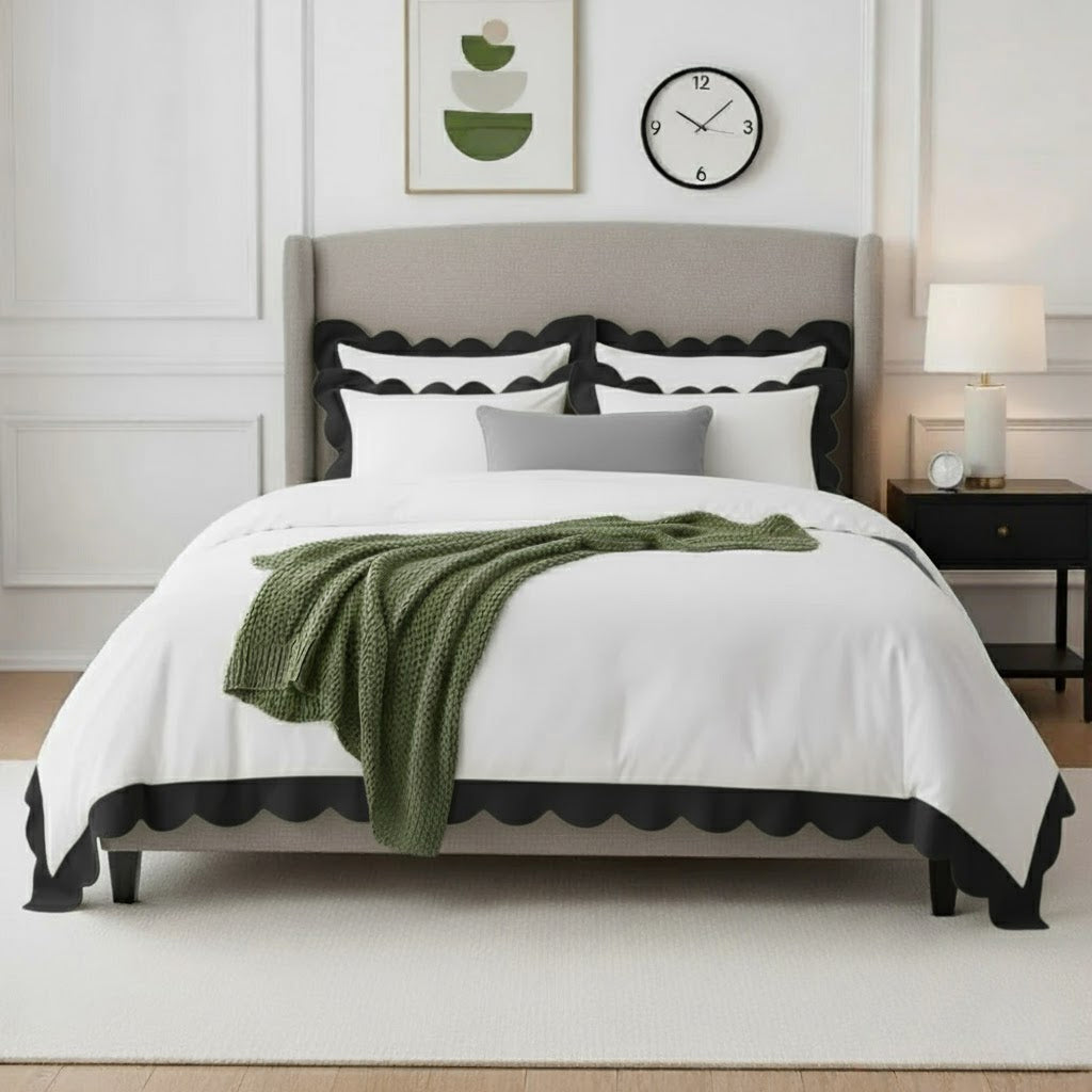 Wavy Applique Embroidery Cotton Duvet Cover Set