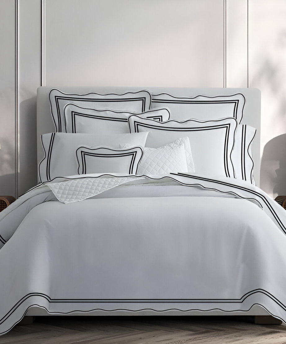 400TC Wavy Embroidery & Border Cotton Sateen Solid Duvet Cover Set