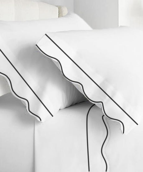 400TC Cotton Scallop Embroidery & Border Sateen Solid Sheet Set