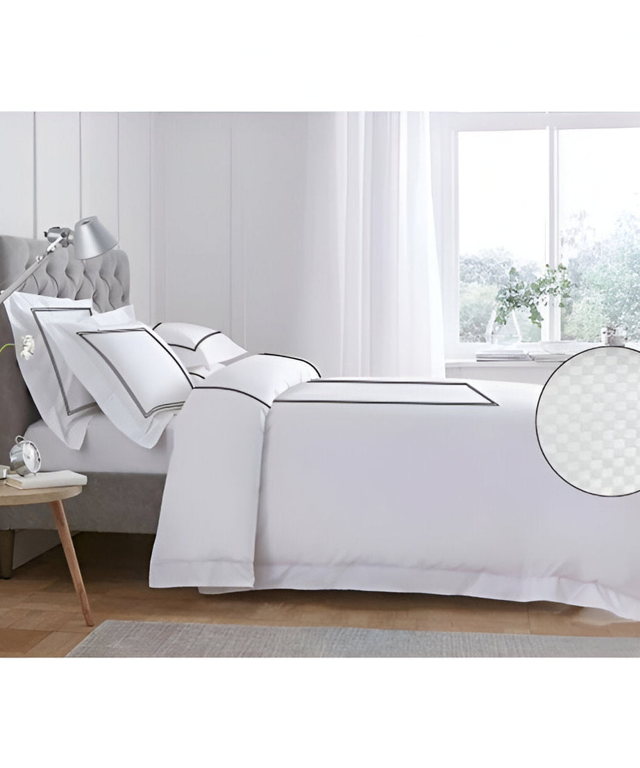 400TC Cotton Double Embroidery Sateen Microcheck Duvet Cover Set