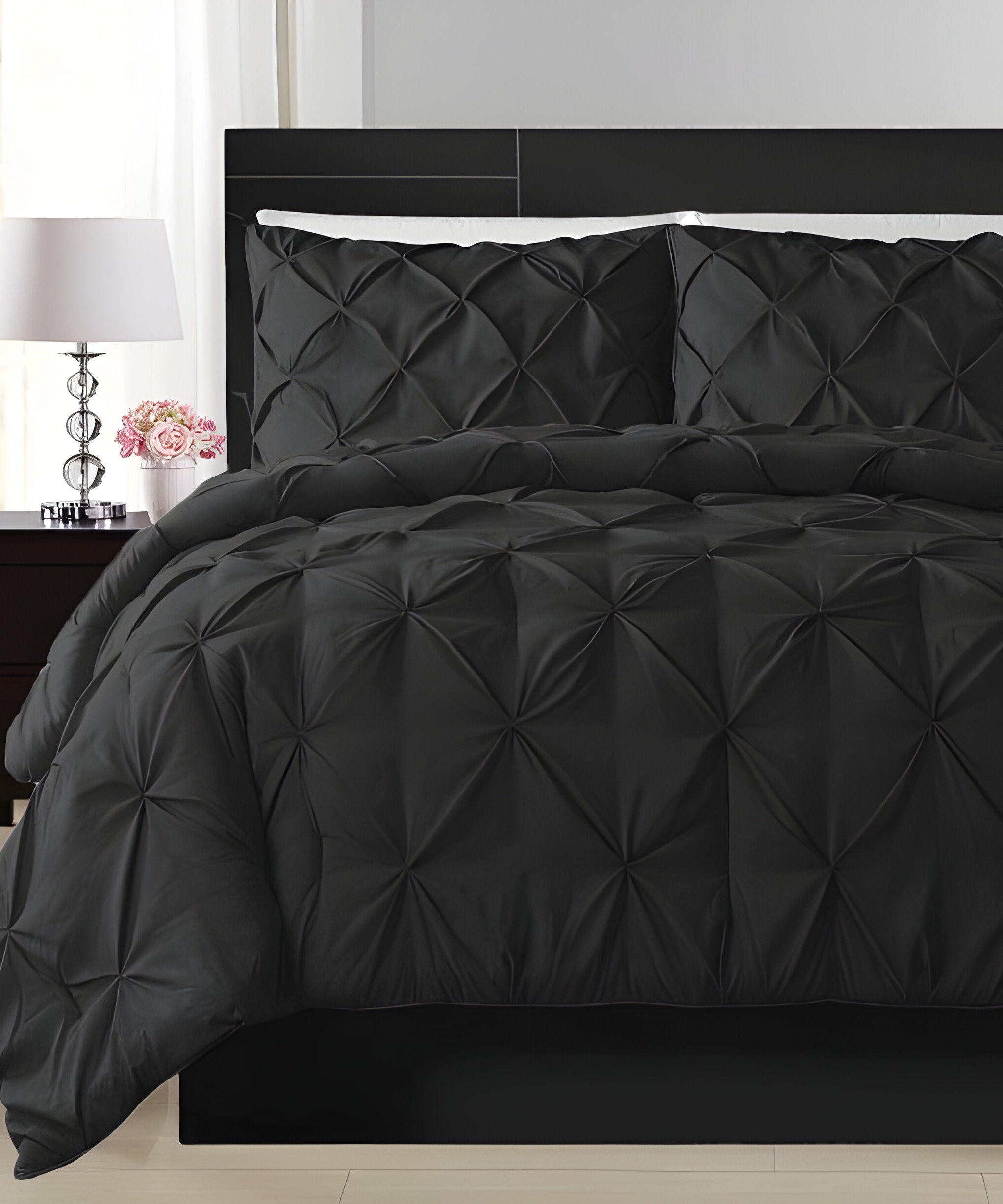 400TC Cotton Pintuck Sateen Solid Duvet Cover Set