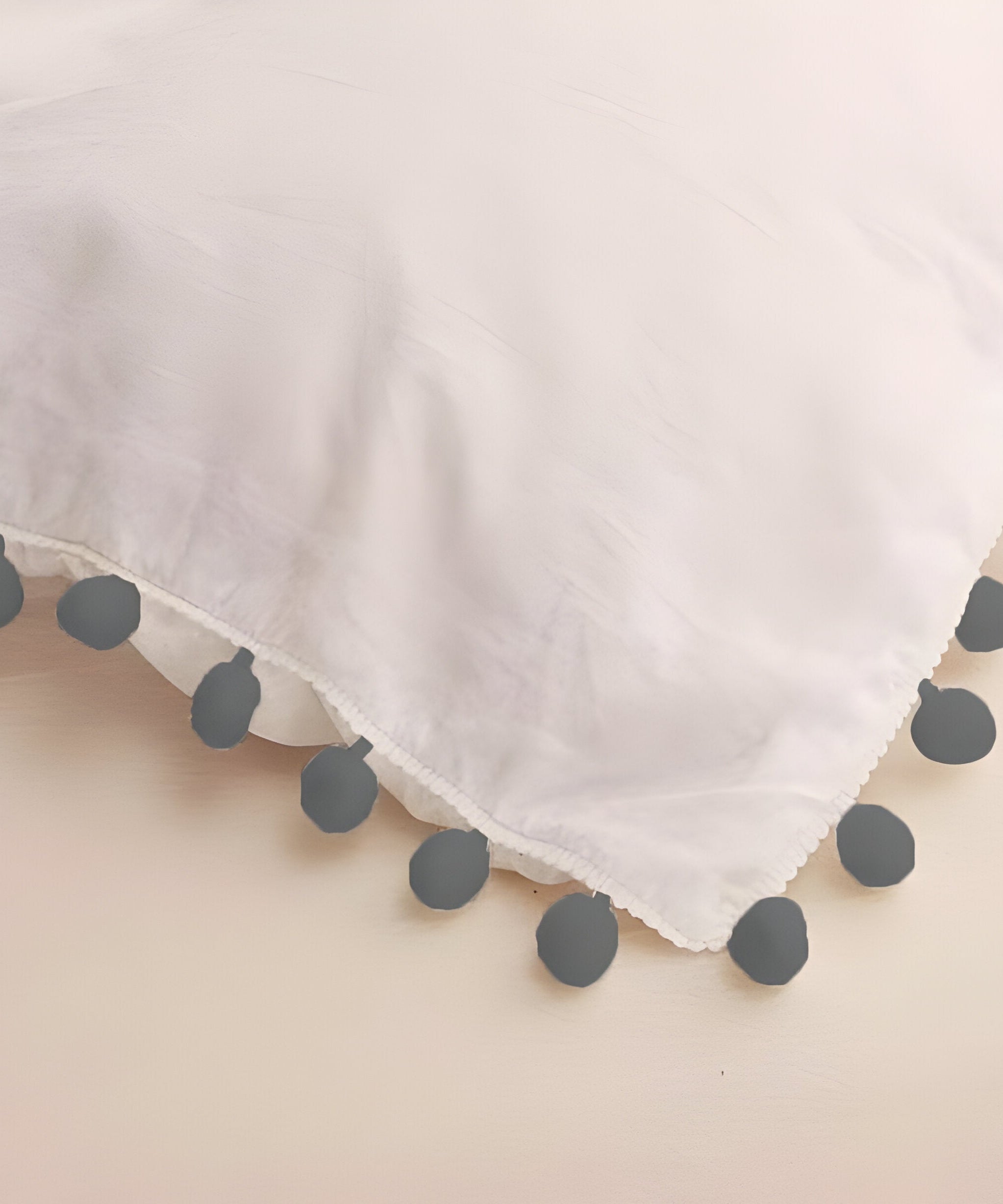 400TC Cotton Pom Fringe Sateen Solid Tone Boho Duvet Cover Set