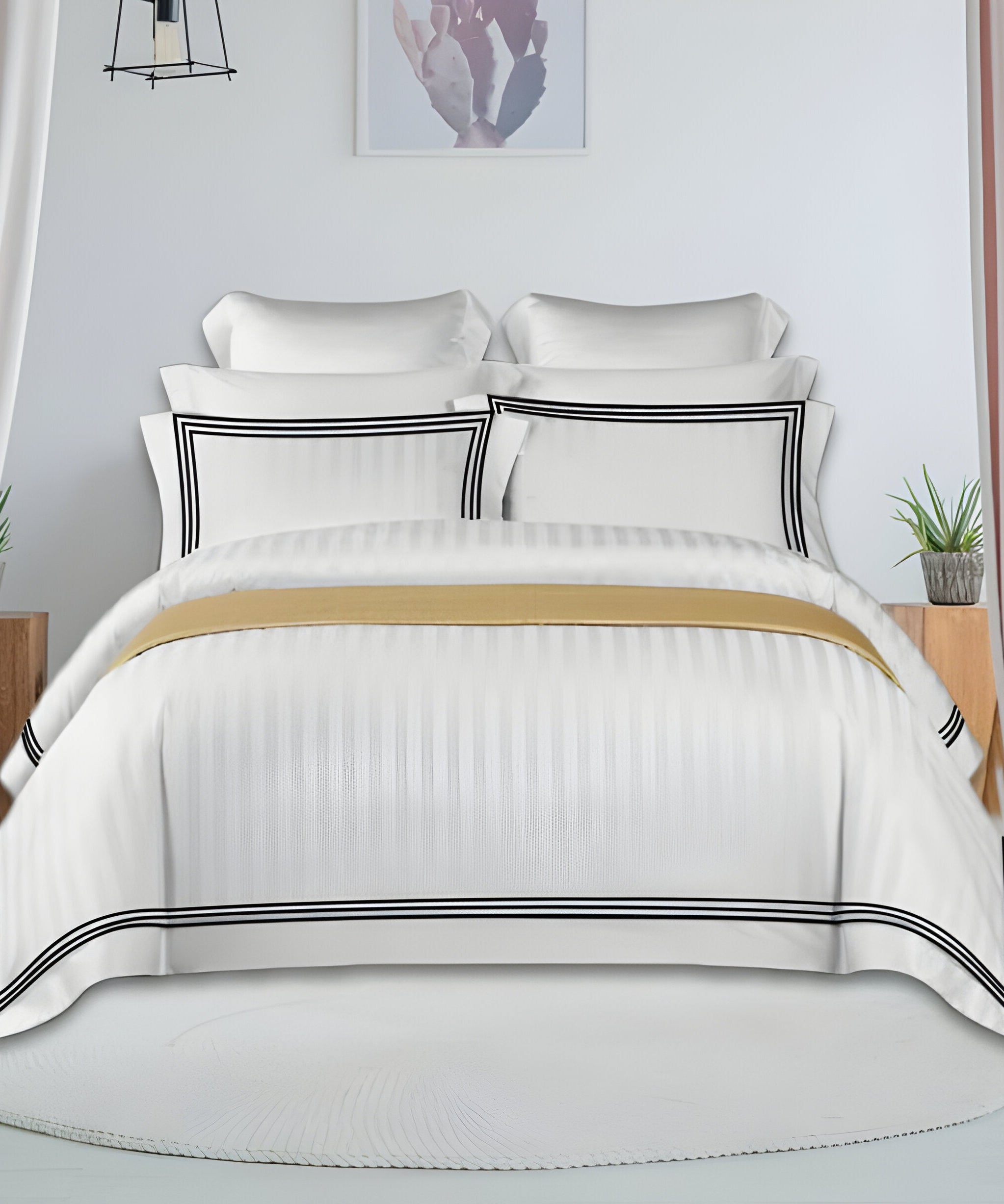 400TC Cotton Sateen Triple Edge Embroidery Stripe Duvet Cover Set