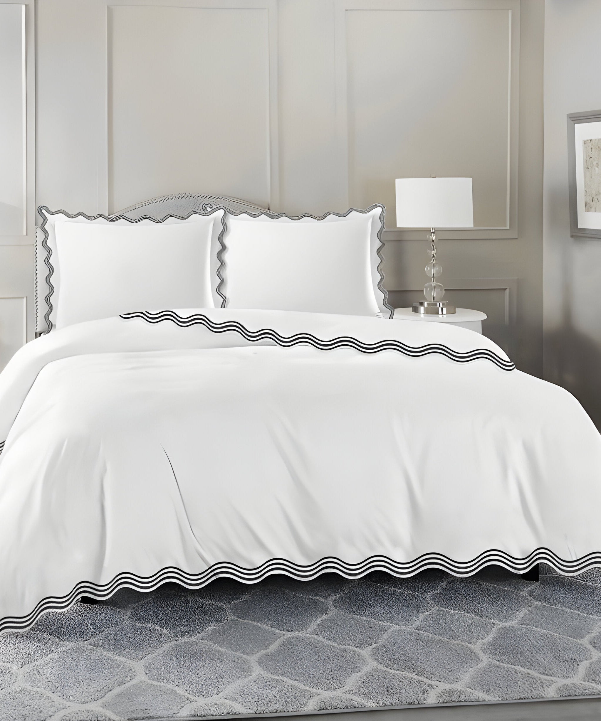 400TC Cotton Sateen Triple Scallop Embroidery Duvet Cover Set