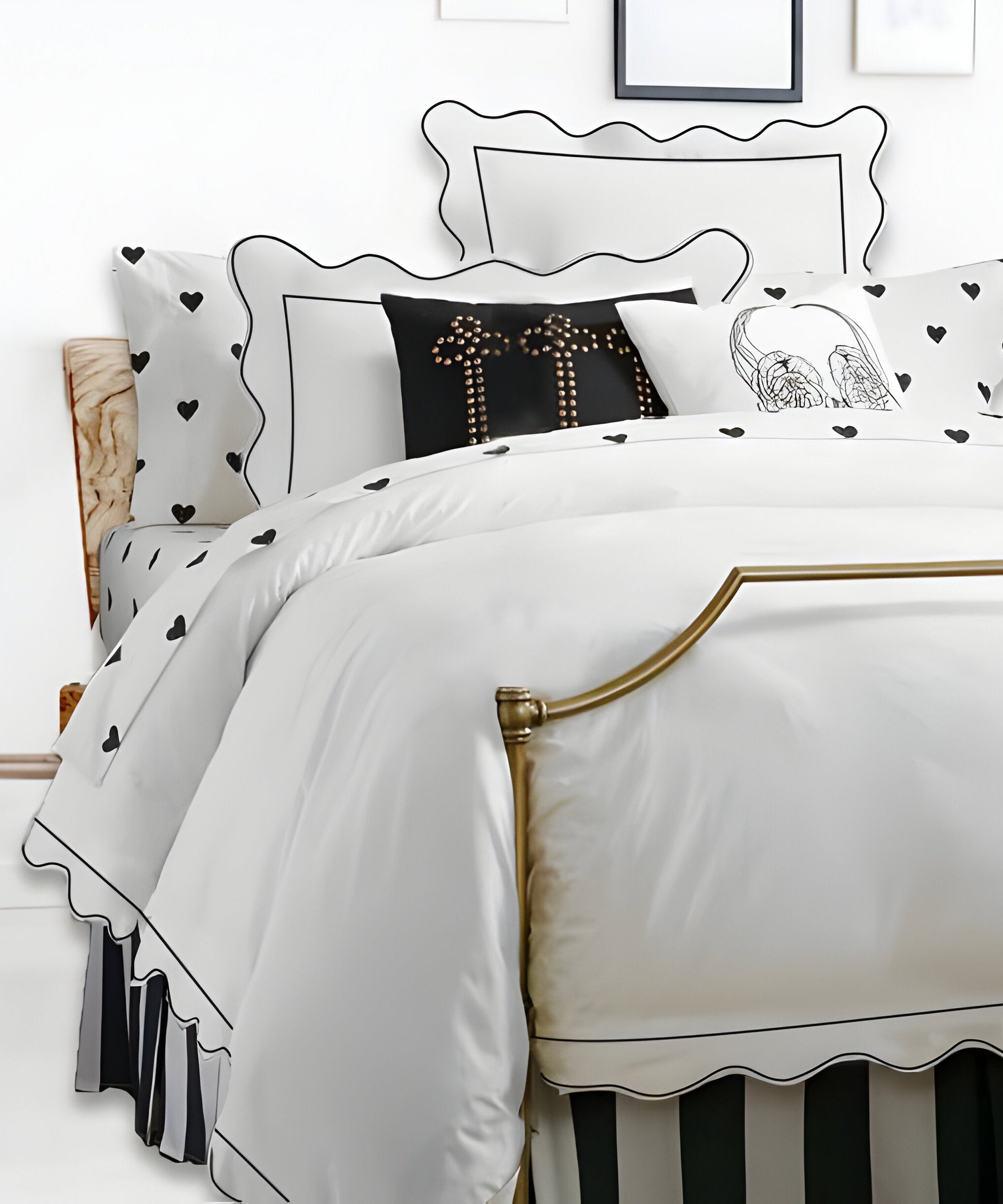 400TC Cotton Scallop Embroidery & Border Sateen Solid Duvet Cover Set
