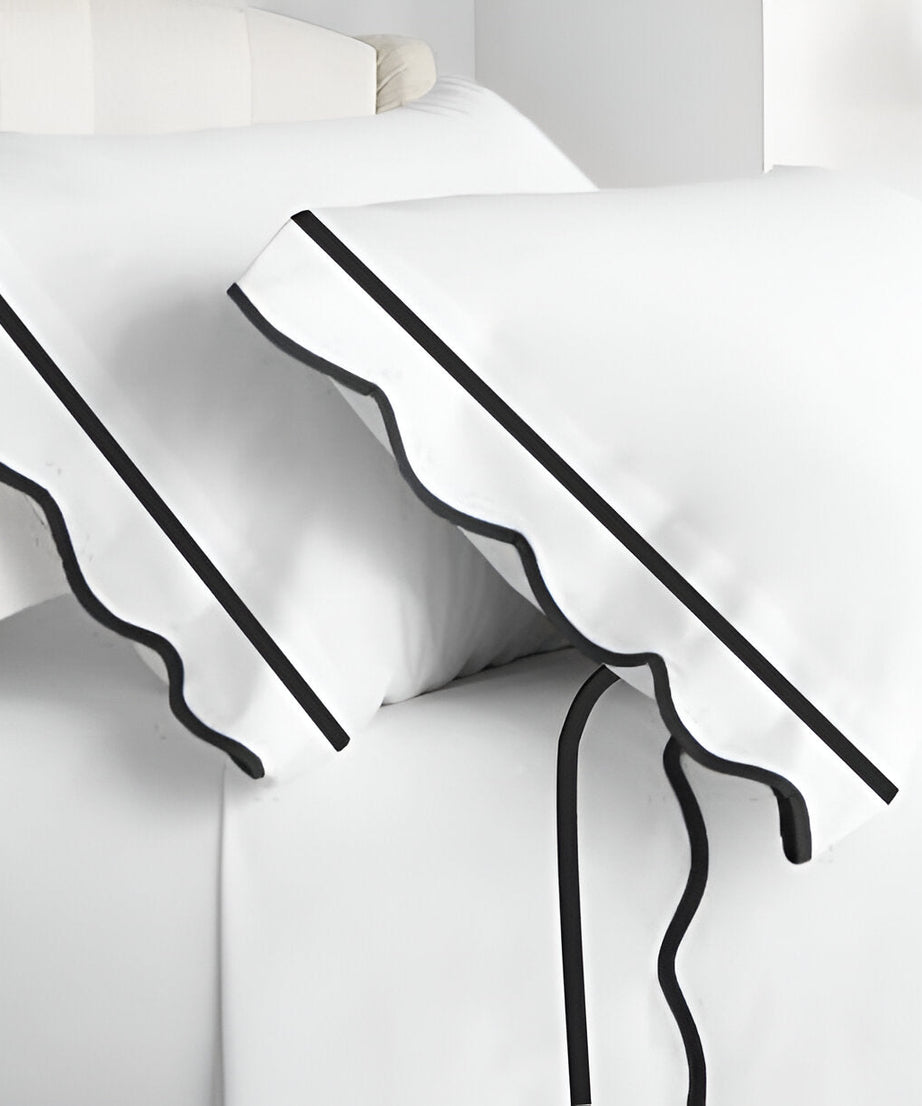 400TC Cotton Scallop Embroidery & Border Sateen Solid Pillowcases (Set Of 2)