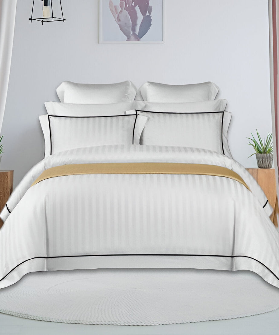 400TC Cotton Single Edge Embroidery Sateen Stripe Duvet Cover Set