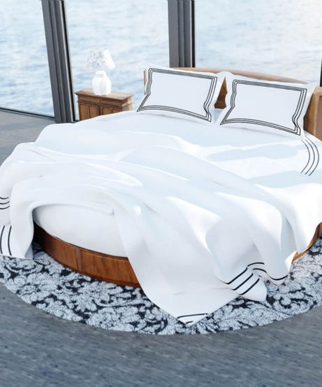 400TC Cotton Triple Embroidery Sateen Solid Round Duvet Cover Set