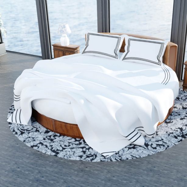 400TC Cotton Triple Embroidery Sateen Solid Round Duvet Cover Set