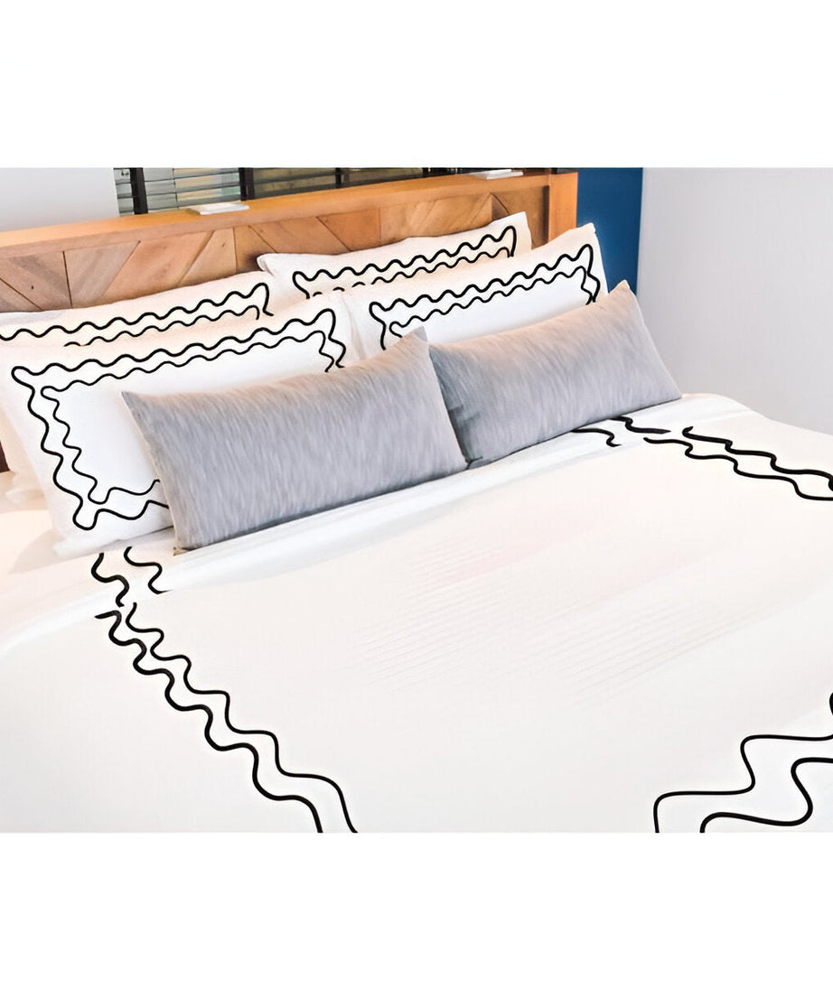 Double Wavy Embroidered Cotton Duvet Cover Set