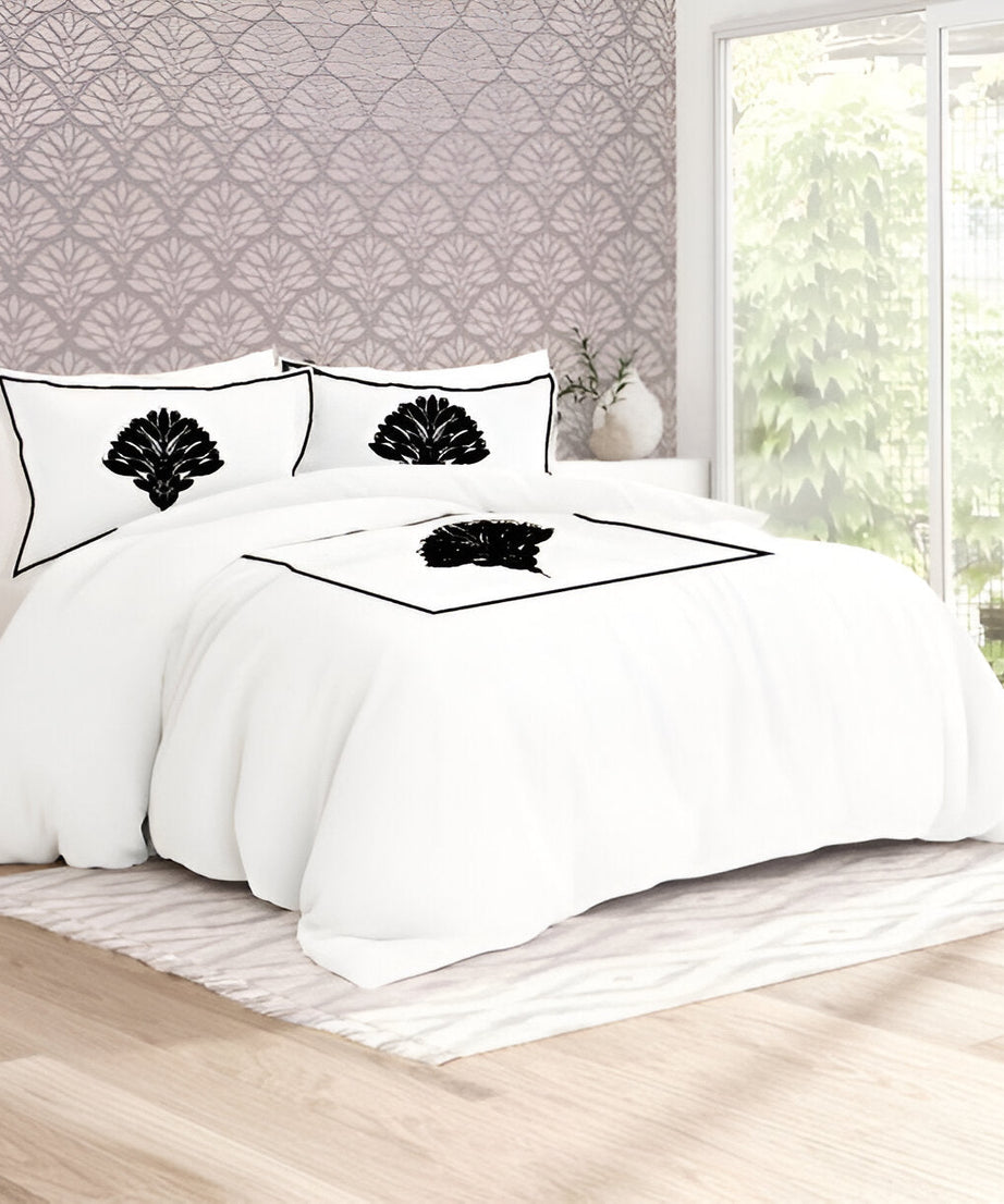 Leafy Embroidered Cotton Sateen Duvet Cover Set