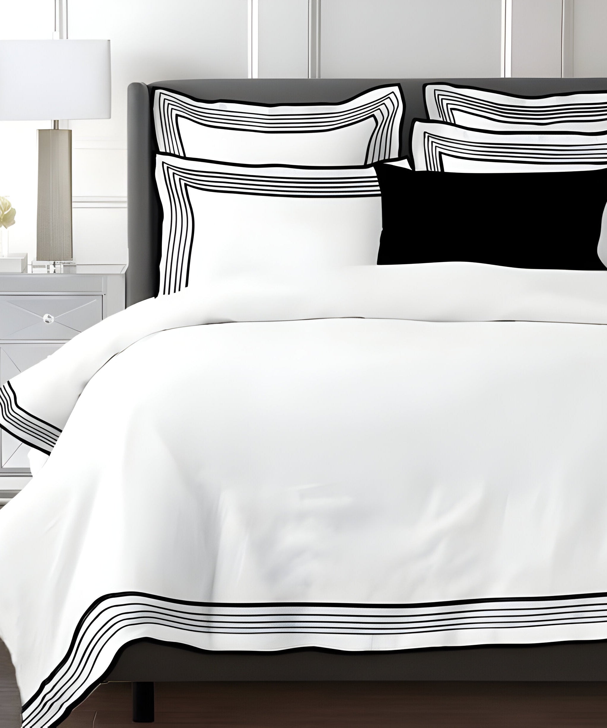 Smart Border 400TC Cotton Embroidery Sateen Solid Duvet Cover Set