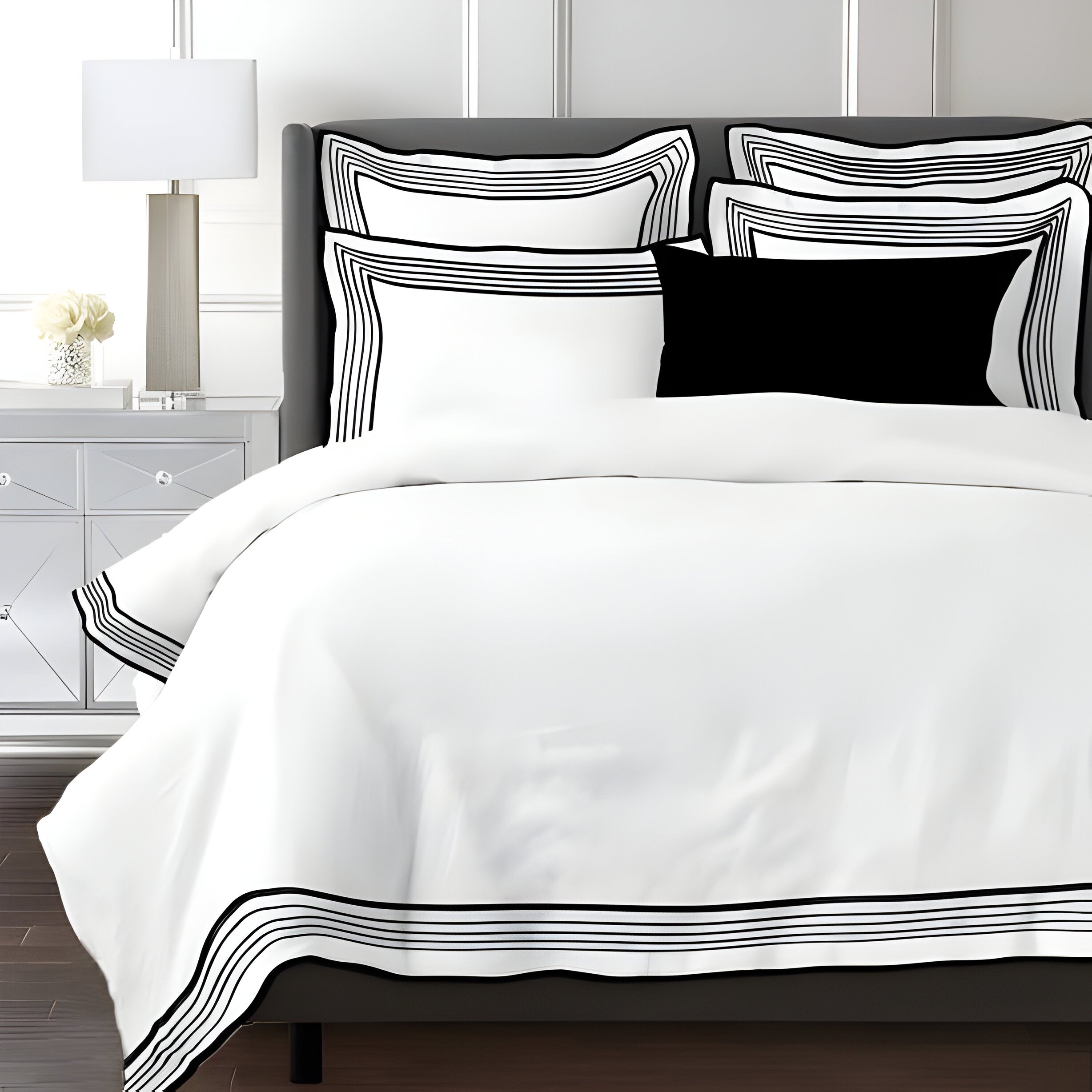 Smart Border 400TC Cotton Embroidery Sateen Solid Duvet Cover Set