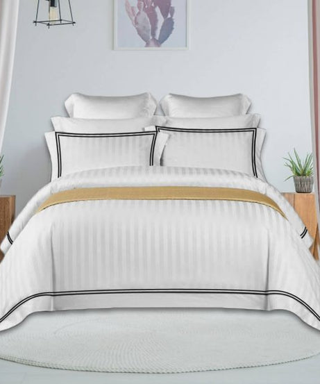 400TC Cotton Double Edge Embroidery Sateen Stripe Duvet Cover Set