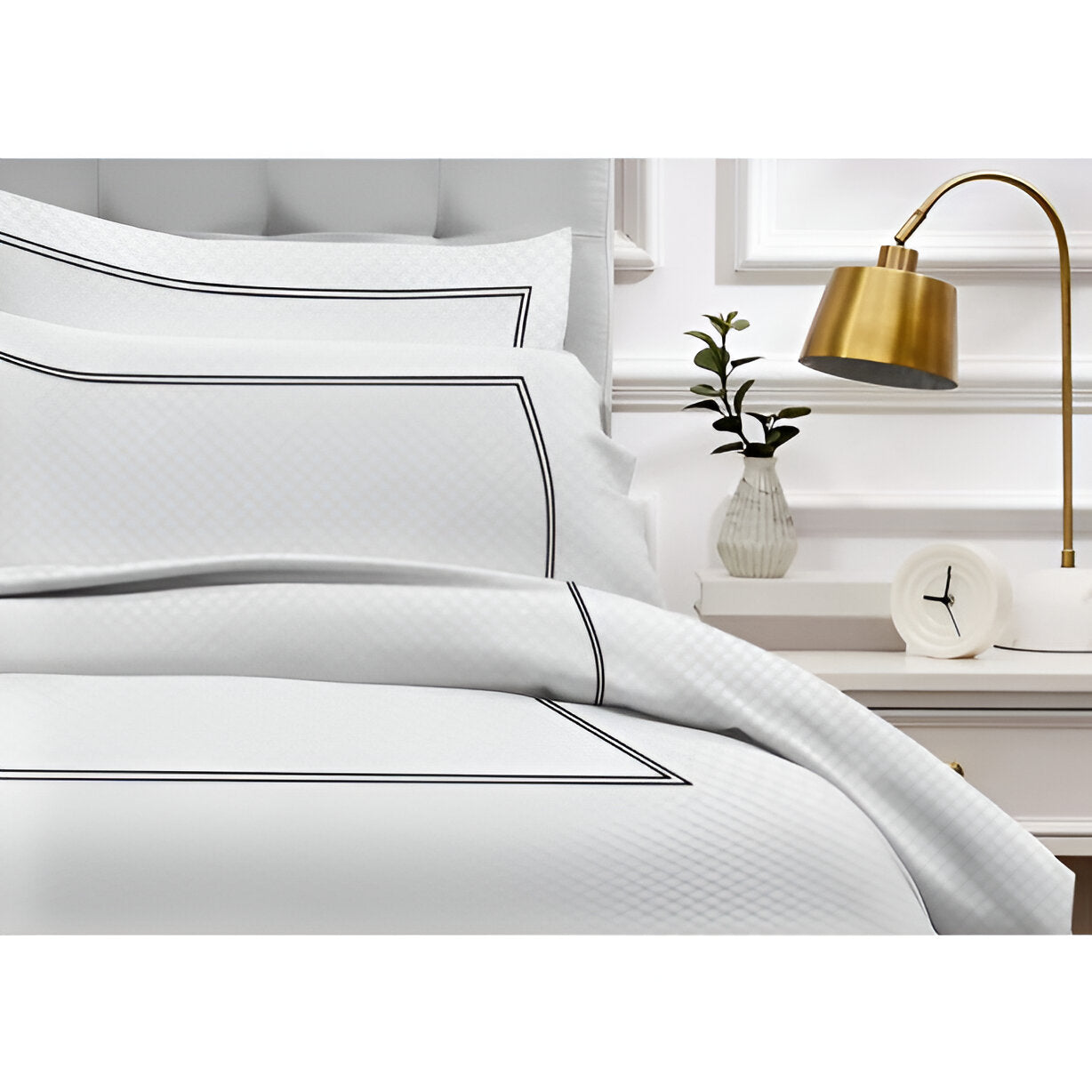 400TC Cotton Double Embroidery Sateen Microcheck Duvet Cover Set