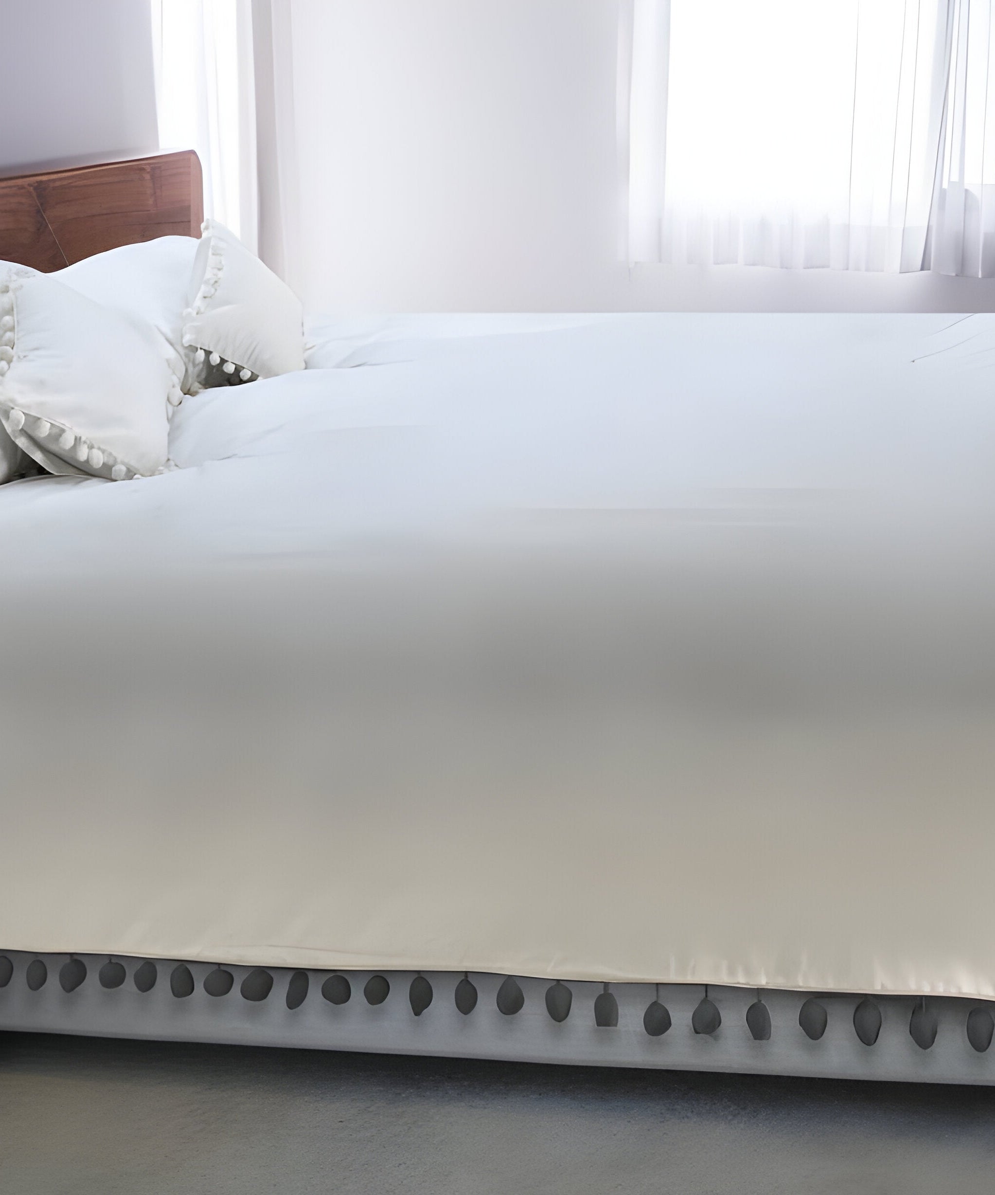 400TC Cotton Pom Fringe Sateen Solid Tone Boho Duvet Cover Set