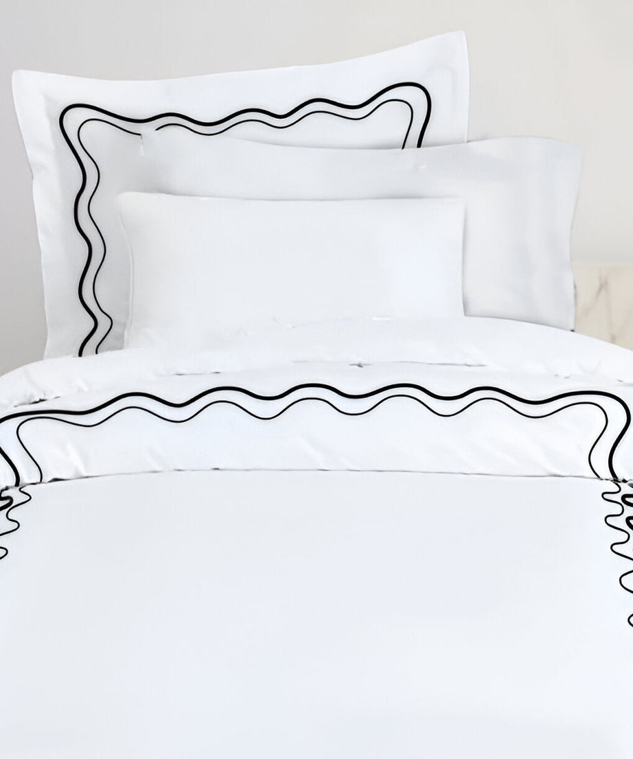Double Wavy Embroidered Cotton Duvet Cover Set