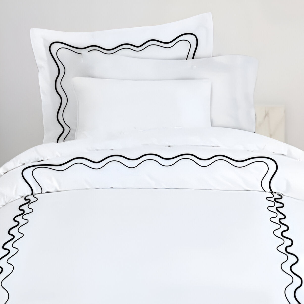 Double Wavy Embroidered Cotton Duvet Cover Set