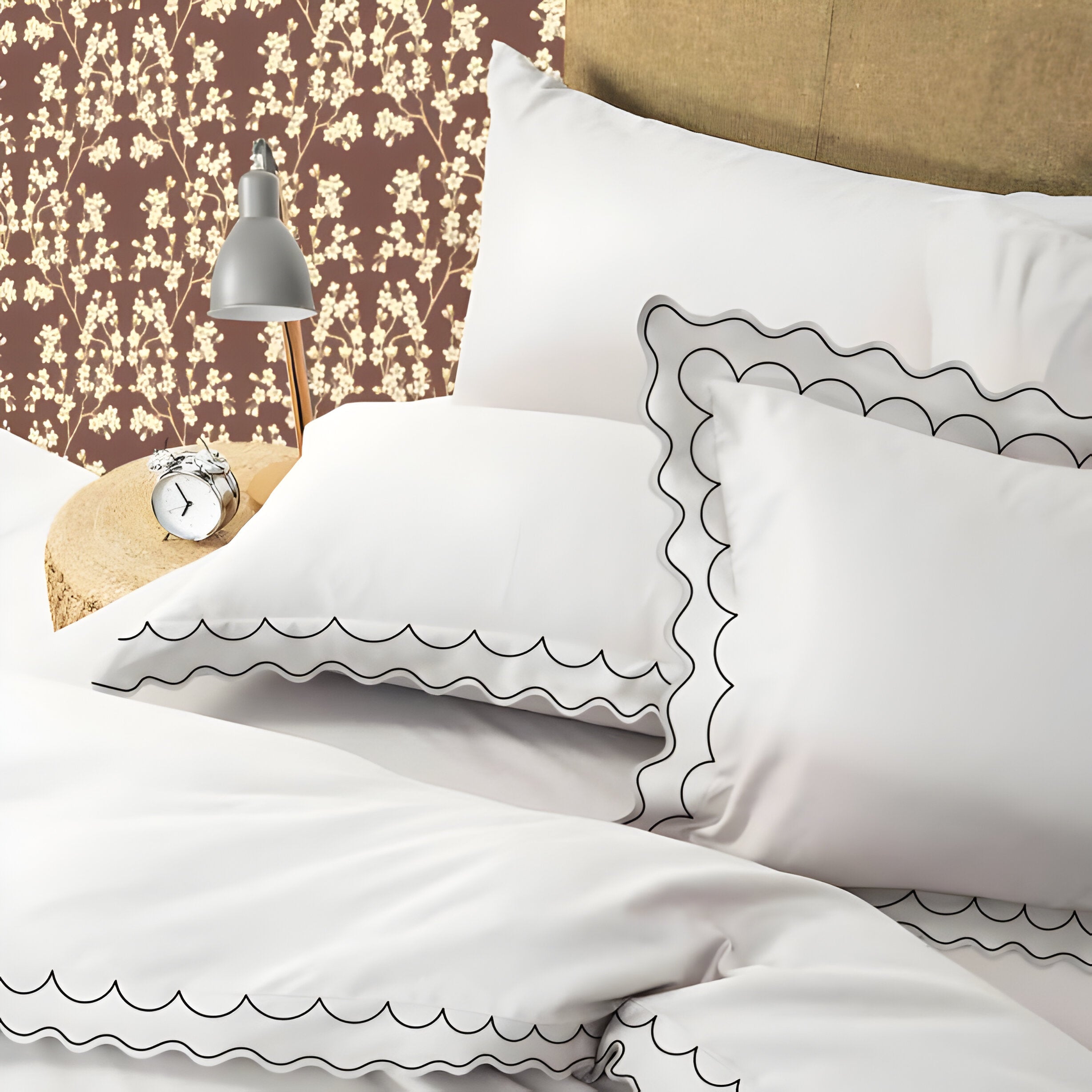 400TC Cotton Sateen Double Scallop Embroidery Duvet Cover Set