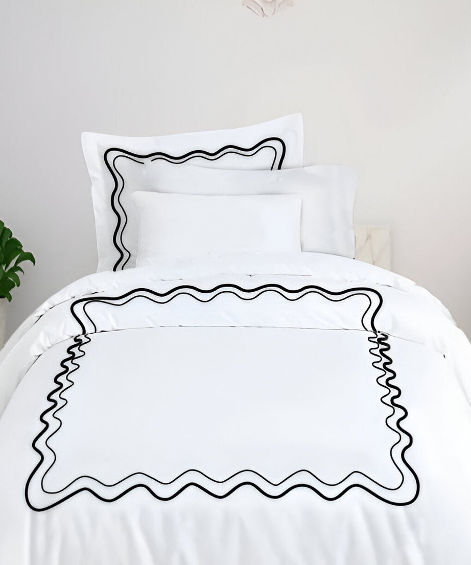 Double Wavy Embroidered Cotton Duvet Cover Set