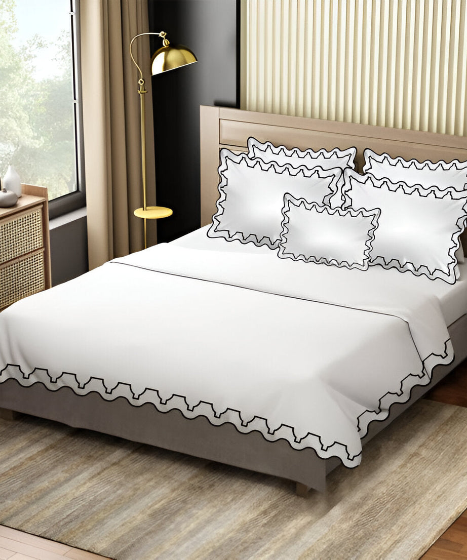 Imaginary Scallop 400TC Cotton Embroidery Sateen Solid Duvet Cover Set