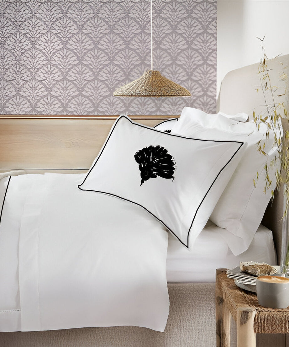 Leafy Embroidered Cotton Sateen Duvet Cover Set