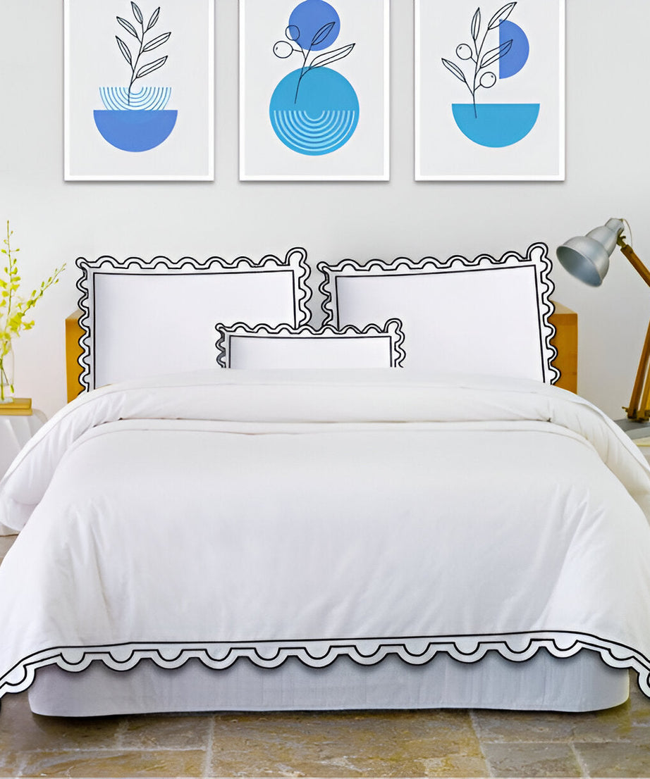 400TC U Shape Scallop Embroidery Cotton Duvet Cover Set