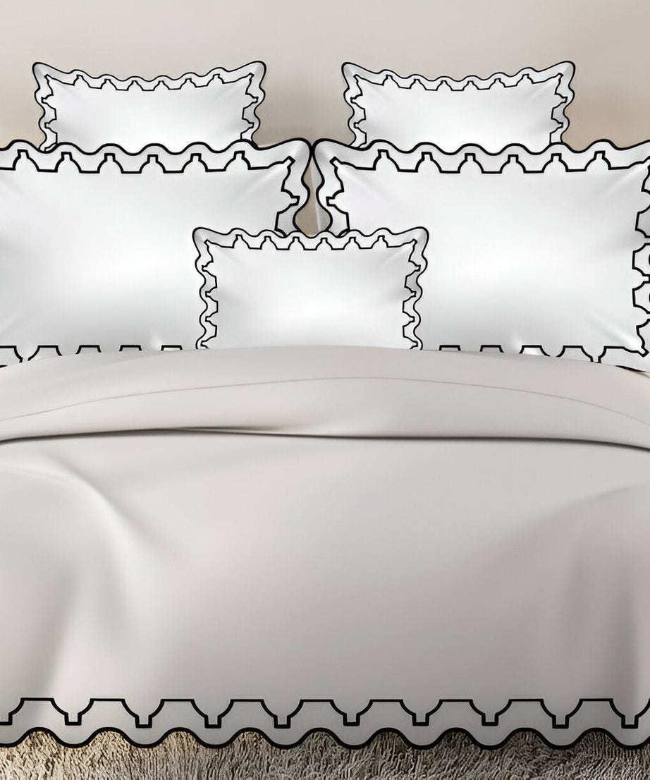 Imaginary Scallop 400TC Cotton Embroidery Sateen Solid Duvet Cover Set