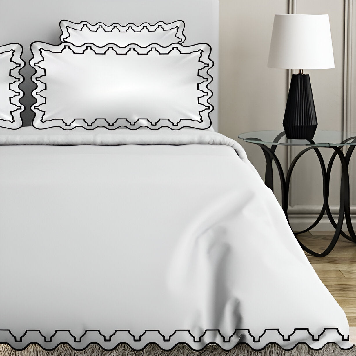 Imaginary Scallop 400TC Cotton Embroidery Sateen Solid Duvet Cover Set