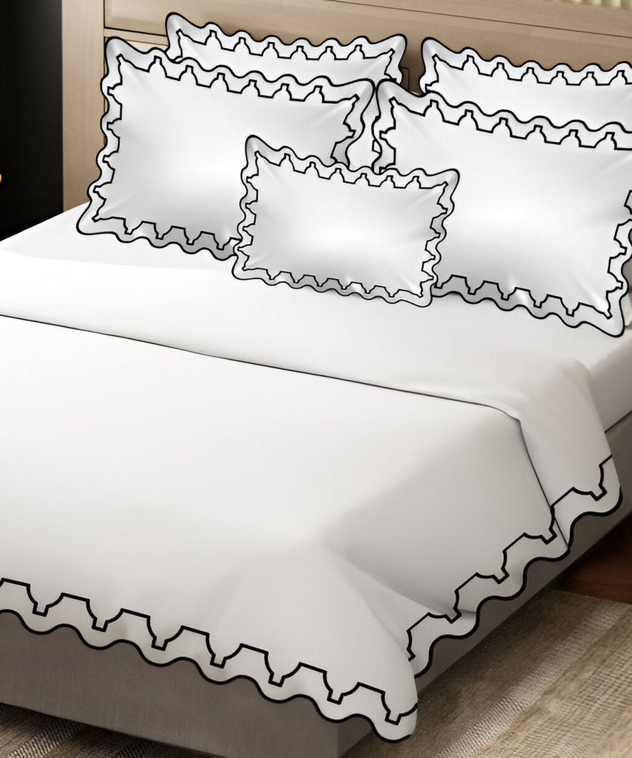 Imaginary Scallop 400TC Cotton Embroidery Sateen Solid Duvet Cover Set