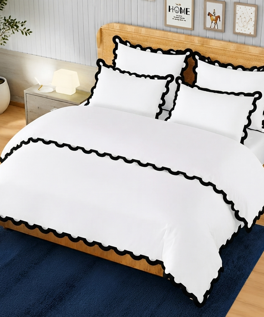 400TC U Shape Applique Embroidery Cotton Duvet Cover Set