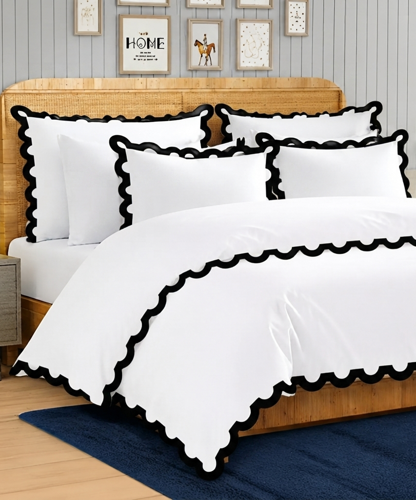 400TC U Shape Applique Embroidery Cotton Duvet Cover Set